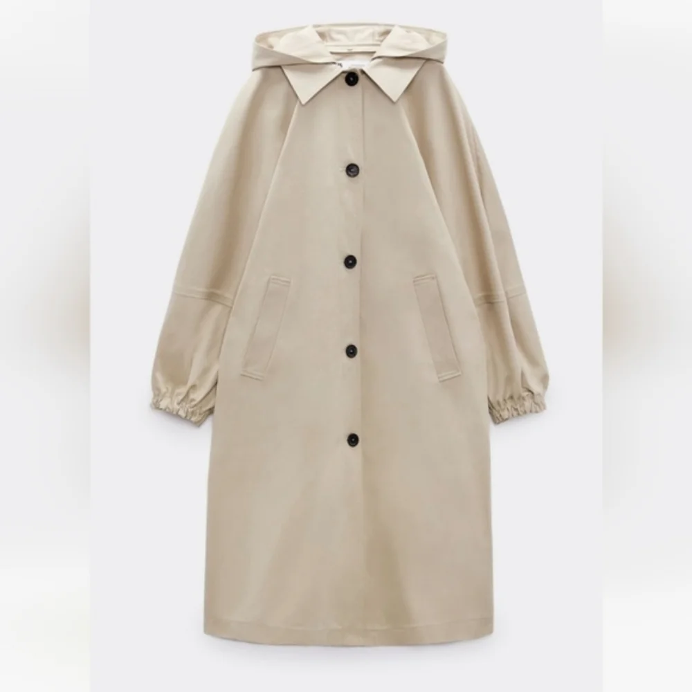 Zara hooded * oversized long camel trench jacket NWT - Picture 3 of 12
